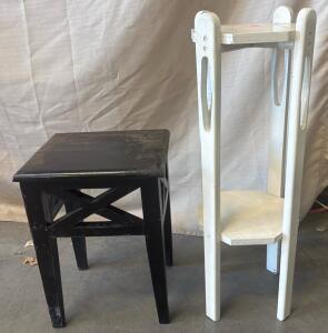Black Side Table H 1&rsquo; 5.5&rdquo; W 1&rsquo; .5&rdquo; L 11&rdquo; And White Two Tiered Side Table H 2&rsquo; 4&rdquo; W 10&rdquo; L 10&rdquo;