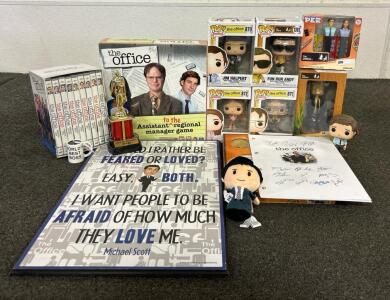 (4) Funko Pop Office Characters, Office Board Games, And Decor