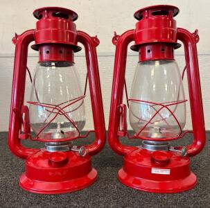 (2) Red Vintage-Style Oil Lanterns &ldquo;Brand New&rdquo;
