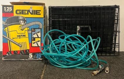 Genie 5 Gal Wet / Dry Vac, (2) Air Compressor Hoses & Pet Kennel (2&rsquo;Lx16.5&rdquo;Wx19&rdquo;H)
