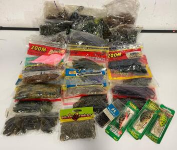 Collection Of Soft Fishing Lures & Several Hard Lures
