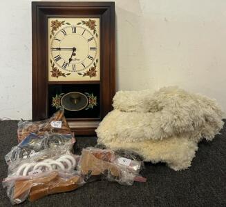 Seth Thomas Redding Wall Clock (23&rdquo;x14&rdquo;), White Area Rug (29&rdquo;x50&rdquo;) & Wood / Metal Craft Goods