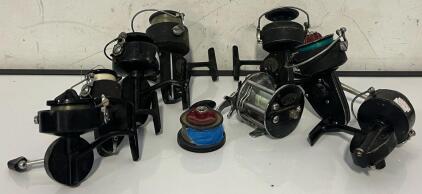 Collection Of (8) Vintage Left & Right Handed Spinning Reels, D.A.M. Reels, Garcia Mitchell Reels, Pflueger Bond Reels Etc.