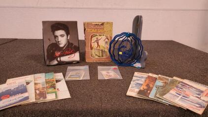 Elvis Presley Clutch Handbag, The Adventure of Tom Sawyers Book and (2) 1982 Baseball Cards And More