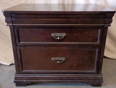 Ashley Furniture Alisdair 2-Drawer Nightstand Or Office Filing Cabinet With a Dark Brown Finish and Antique Bronze-Colored Hardware. 36"x30"x24"