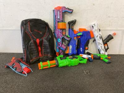 (7) Nerf Guns, Mahindra Backback, LOL Surprise Dolls