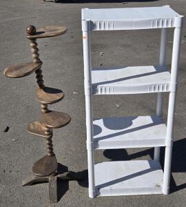 4-Tier Plastic Storage Shelf - 47&frac12;"H x 21&frac34;"W x 14"D & Eclectic Wood Storage Shelf - 46"H