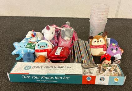 Disney Mini Stuffed Animals, (7) Starbucks Cups, And (1) Paint Your Numbers