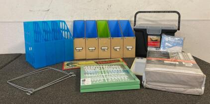(9) File Organizers, New Portable File Box, White Board, New Total Blackout Curtains 52&rdquo;x84&rdquo;, Blanket Bag, And More