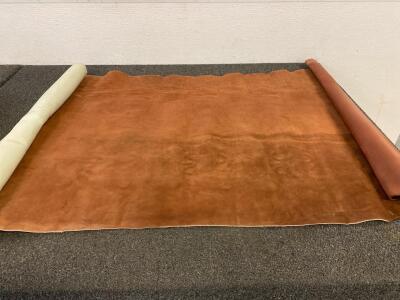 36&rdquo;x66&rdquo; Roll Of Brown Leather And (2) Smaller Scrap Pieces, And Roll Of Faux Leather