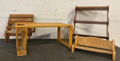 Magazine Rack, Tiered Shelf, Bamboo Serving Tray