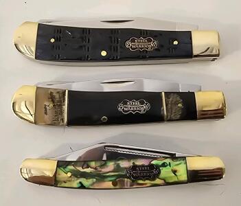 (3) Steel Warrior Pocket Knives- New