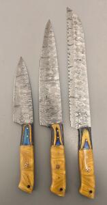 (3) Damascus Steel Custom Chefs Knives *New*