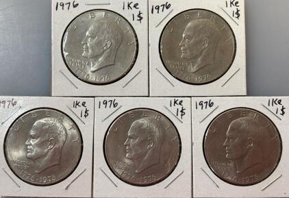 (5) 1976 Bicentennial Eisenhower Dollar Coins