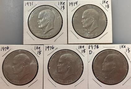 (3) Bicentennial And (2) Eisenhower Dollar Coins (1971-1976)