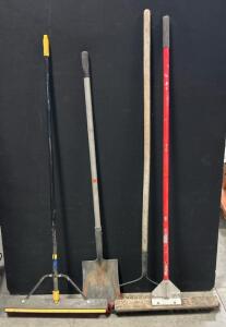 (2) Brooms, (1) Rake, And (1) Shovel