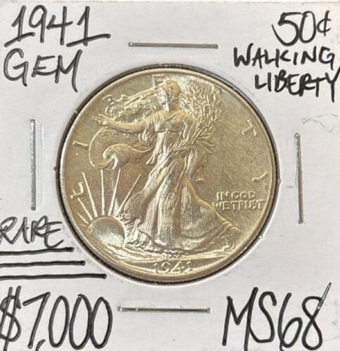 1941 MS68 RARE GEM WALKING LIBERTY &frac12; DOLLAR