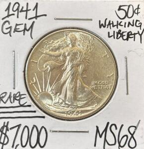 1941 MS68 RARE GEM WALKING LIBERTY &frac12; DOLLAR