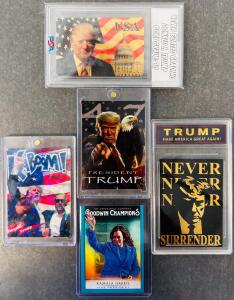 (4) Collectible Donald Trump Cards and (1) Kamala Harris Card
