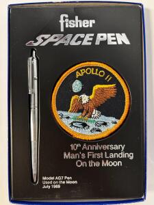 Fisher Space Pen and Apollo II Patch - 10th Anniversary Man's Landing On The Moon