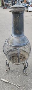 Outdoor Chiminea, Cast Iron, 4 ft Tall, Includes Metal Poker