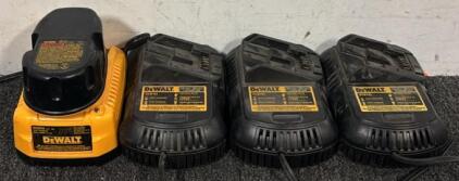 (3) DeWalt DCB101 Chargers, (1) DeWalt DC9310, & DeWalt DC9096 Battery