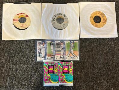 (2) Vintage 20pc Proset Super Stars MusiCards, (4) Shohei Ohtani Baseball Cards, & (7) Vintage Vinyl Records