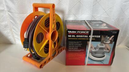 (1) New In Box 10&rdquo; Orbital Buffer (1) Extension Cord On Reel