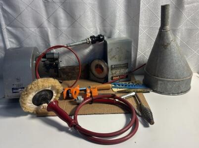 (1) KoolTronics Fan (1) Kirby Polishing Attachment (1) Franklin Electric Submersible Motor Control (1) Old Big Funnel (1) Throttle Adjustment Cable & More ..