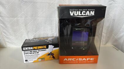 (1) Vulcan Auto Darkening Welding Helmet (1) Central Pneumatic 20oz HVLP Spray Gun