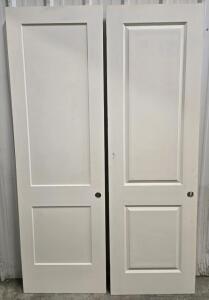 (2) Assorted XL Bevel-Style Modern Primed Hollow Core Wood Doors - 29&frac34;" x 95⅞"