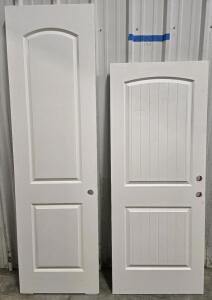 (2) Assorted XL Bevel-Style Modern Painted/Primed Solid Core Wood Doors - 27⅞" x 95⅞" & 31&frac34;" x 79"