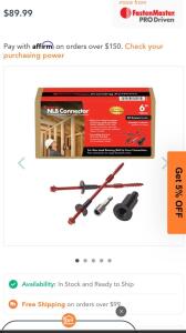 1 Case Of FastenMaster NLB Connector 6&rdquo;