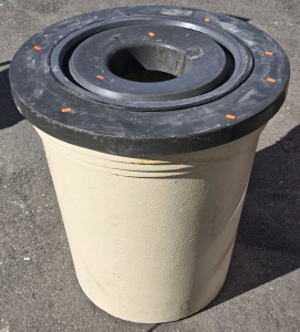 Large Metal & Plaster Trash Can Cover Bin w/ Lid - ~32"H x 30&frac12;"&oslash;
