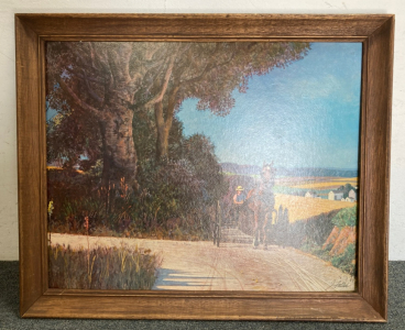 Framed &ldquo;Horse and Wagon&rdquo; Litho by J. Falter