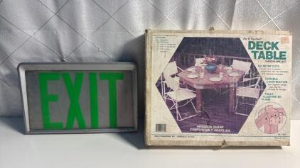(1) Metal Lighted EXIT Sign (1) DIY Hexagon Shape Deck Table Hardware Kit