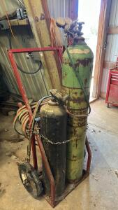 (2) Oxygen Tank (1) Welding Fire Torch (1) Oxy Acetylene Tank Cart