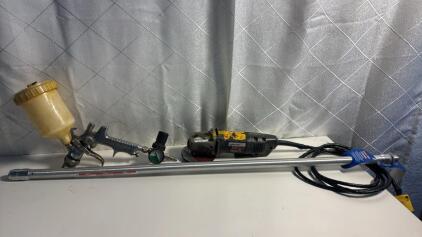 (1) Porter Cable HVLP Paint Gun (1) Black&Decker Grinder (1) Heavy Duty Airless Paint Sprayer Extension