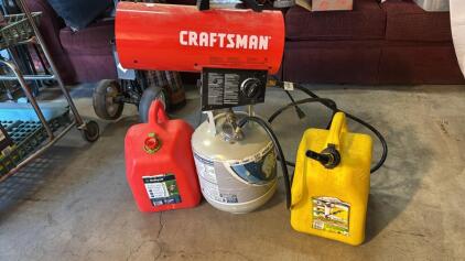 Craftsman 30k BTU Propane Heater W/Tank & (2) 5gal Fuel Cans