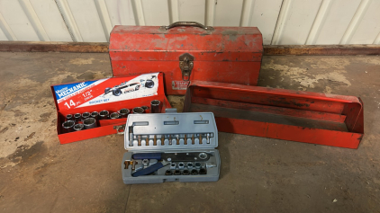 (OFFSITE) (1) Duplex Tool Box (1) Assorted Sockets (1) Spec Tools Squeeze Wrench Set