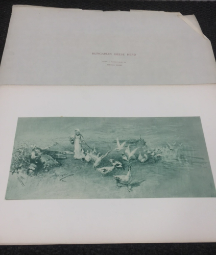 Antique Etching After A Water Color “Hungarian Geese Herd” By Nikola Masic 1882