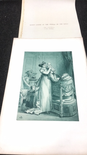 Antique Etching After A Water Color “Queen Louise At The Cradle of Kings” By F. Paul Thumann