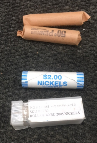 (1) Roll Of 40 Uncirculated 2005 Nickels & (1) Roll 2004 Uncirculated Louisiana Purchase Nickels And (2) Rolls of Pennies