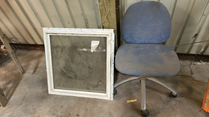 (OFFSITE) (1) Rolling Office Chair (Blue) (1) 26&rdquo;L x26&rdquo;H x3&rdquo;W Glass Window
