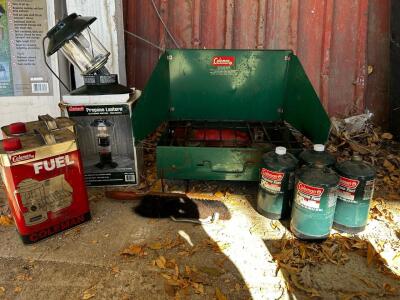 (1) Coleman Propane Lantern (1) Coleman Propane Cook Stove (4) 16.4oz Propane Tank & More