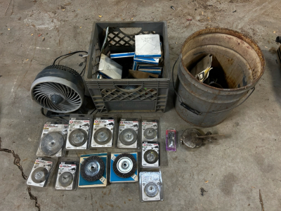 (OFFSITE) (9) Master Mechanic Drill Wire Brush Attachment (10+) 4&rdquo; Wire Wheels (1) Duracraft 10&rdquo; Fan & More