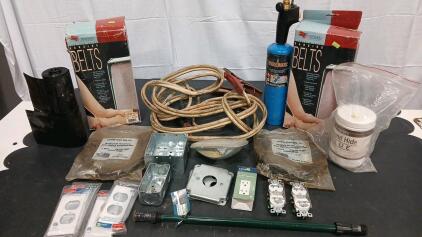 (1) Jumper Cables (1) Buetane Torch (4) 6"x48" Sanding Belts & More