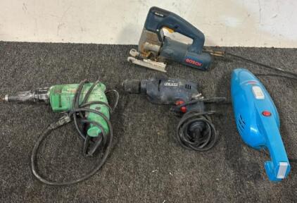 Bosch Jigsaw, Hitachi W6VA2 Drill, GMC Drill, & Bissell Featherweight Handheld Vacuum