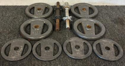 (2) Metal Dumbells, (4) 10lb Plates, & (4) 2.5lb Plates