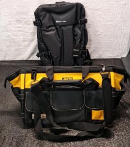 (1) Heavy Duty 17-Pocket Tool Bag W/ Shoulder Strap, 10"W x 18"L x 11"T & (1) Kellyon Travel Backpack Carry on for Men / Women Flight Approved, 28L Personal Item Backpack Luggage, Expandable Laptop Backpack for Work Weekender Overnight Bag, Black<br/>